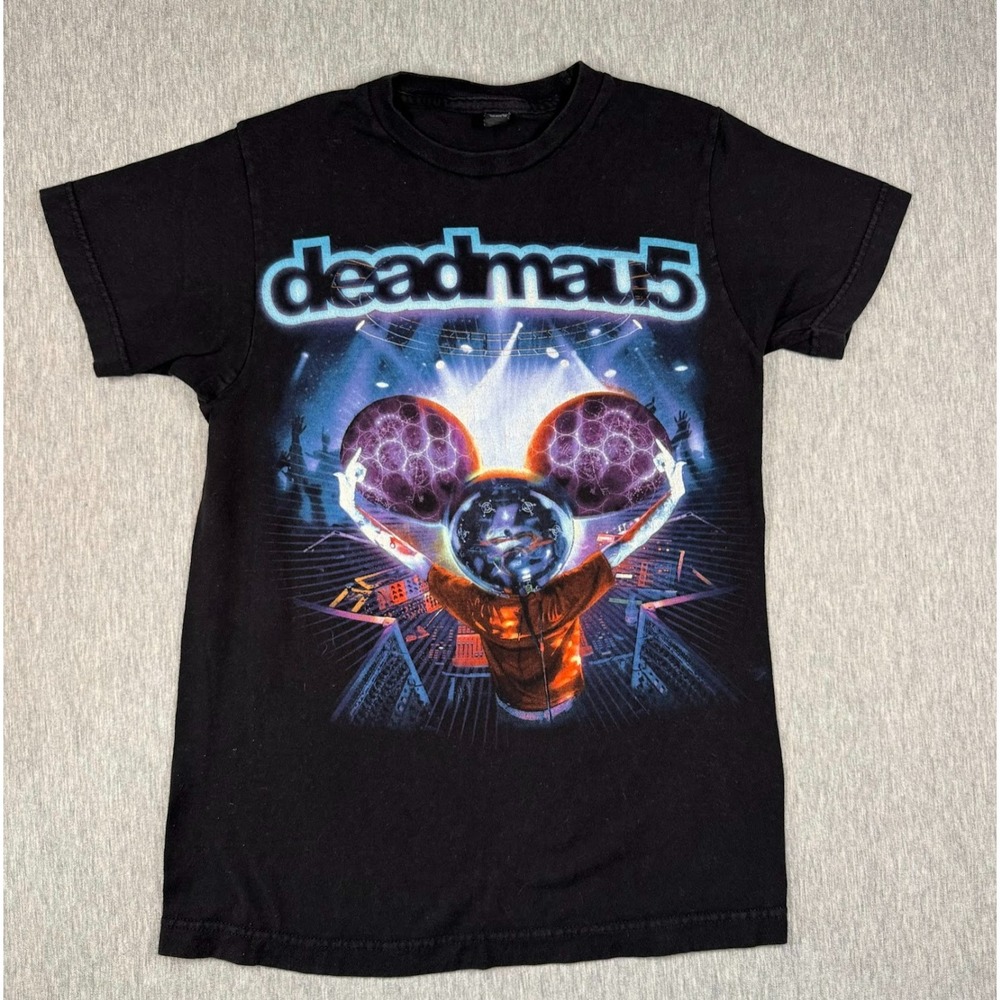 Deadmau5 Graphic T Shirt Black Neon DJ EDM Rave Tee Tultex Size XS - Picture 2 of 6